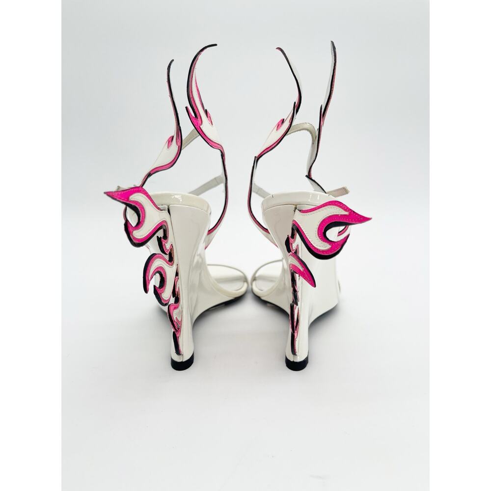 Prada Flame Wedge Sandals White Patent Neon Pink 2018 Reissue Hotrod Heels IT 38 - Picture 11 of 16